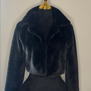 Elegant Black Faux Fur Jacket Size Small